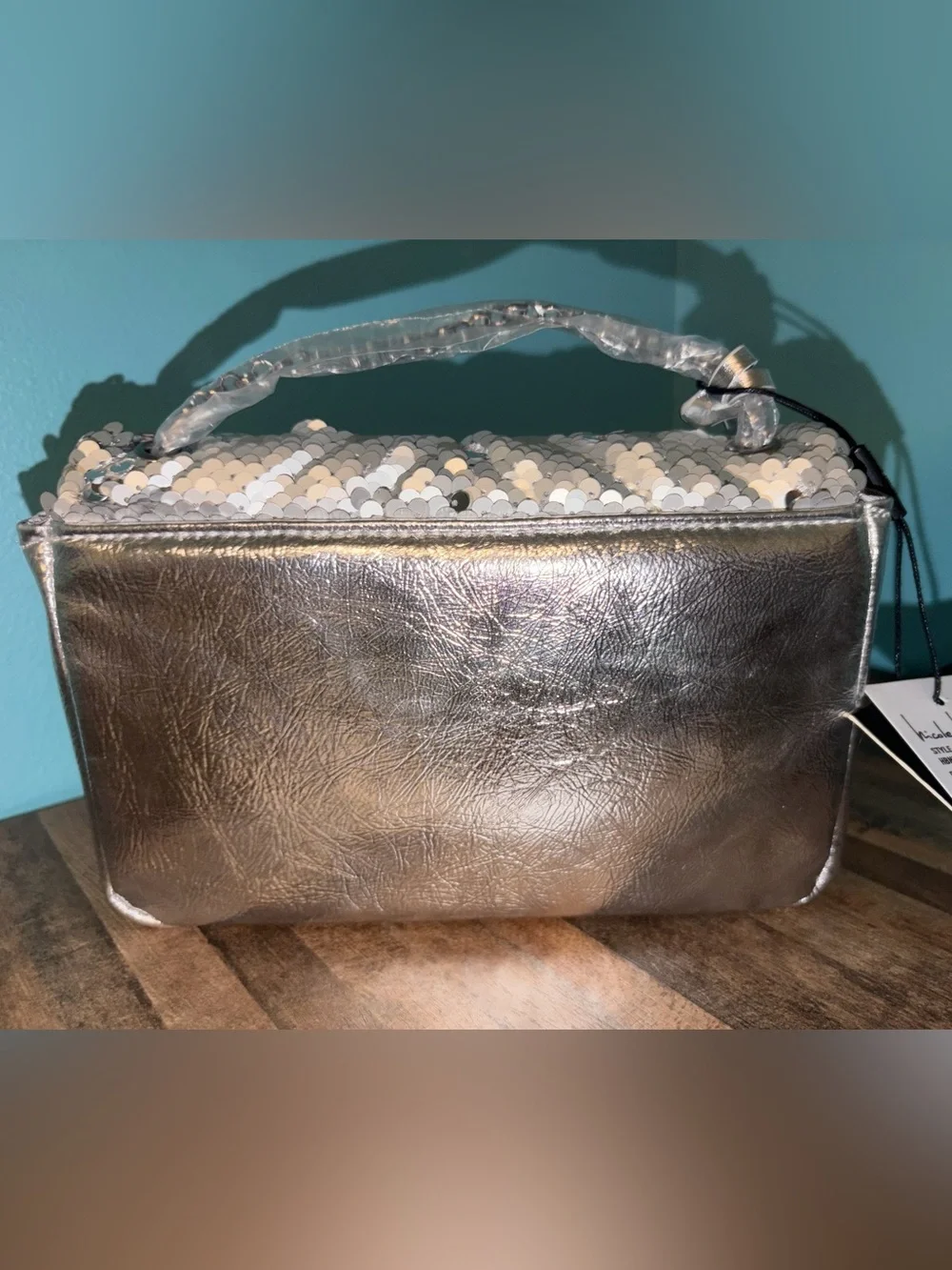 Nicole Miller Silver Sequin Shoulder Bag or Clutch